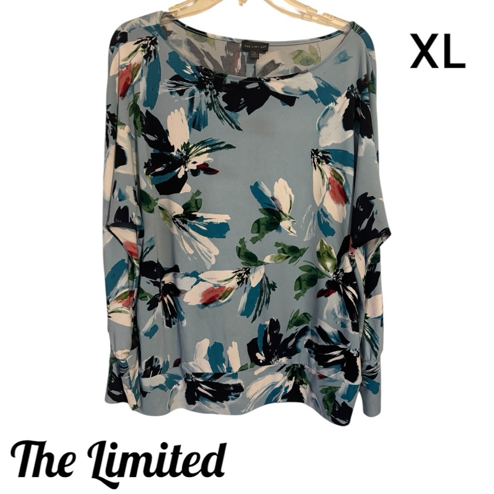 The Limited Women's Abstract Floral Blue Print Top XLARGE #N
